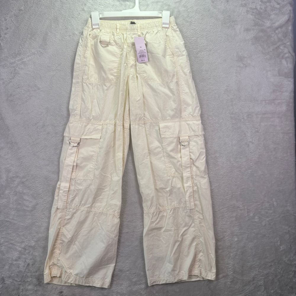 NWT Wild Fable Womens Cargo Pants Sz XS Off-White Wide Leg Utility Cotton